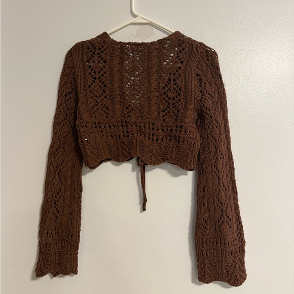 Francesca’s Women’s Chocolate Knit Boho Fairy Crop Top - Picture 7 of 7